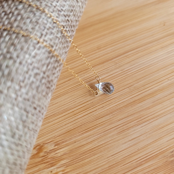 Swiss Blue Topaz Necklace Minimalist Crystal Gemstone December Birthstone - Picture 3 of 8